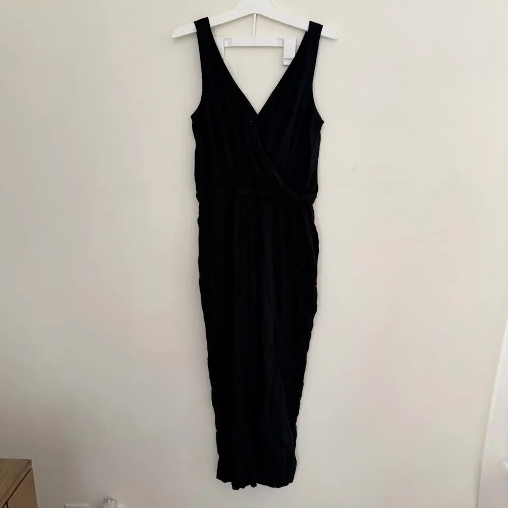 Abercrombie & Fitch Black Sleeveless Wrap Jumpsuit Minimalist Chic